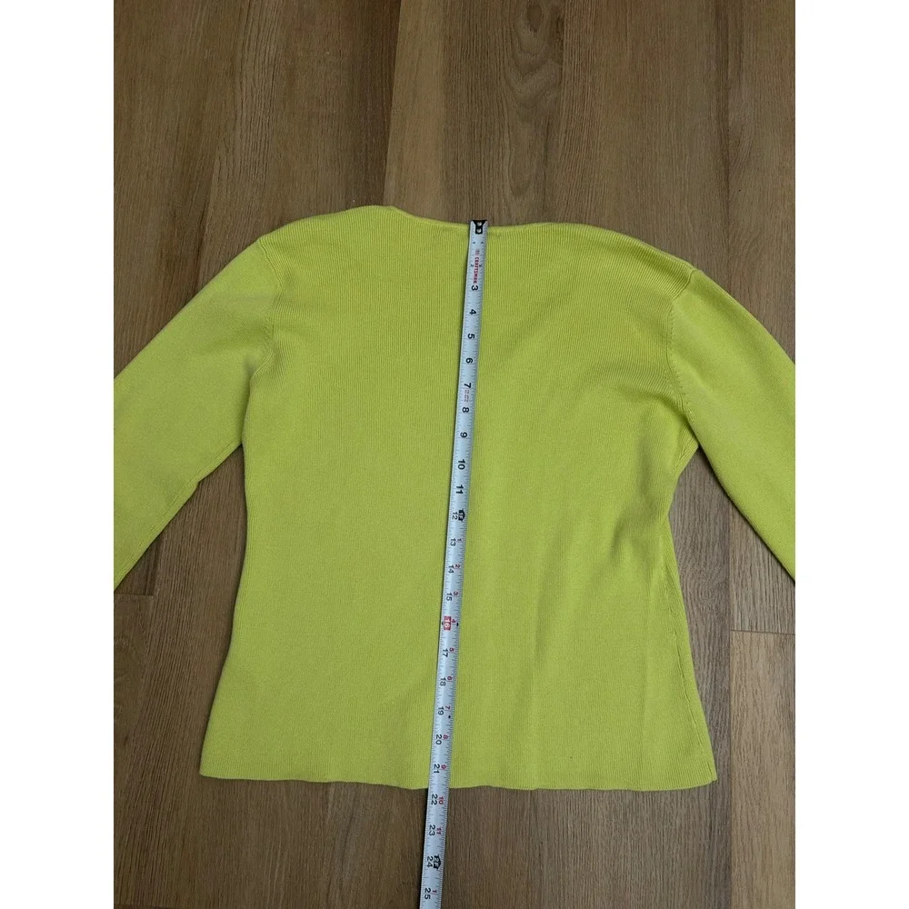 Citrine Yellow Green Scalloped Ribbed Cotton Cardigan Medium Coastal preppy - Picture 5 of 6